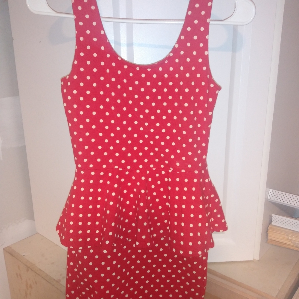 Red and yellow polka dot dress